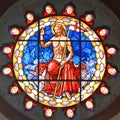 Stained glass window of the Basilica of San Petronio in Piazza Maggiore. Royalty Free Stock Photo