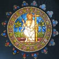 Stained glass window of the Basilica of San Petronio in Piazza Maggiore. Royalty Free Stock Photo