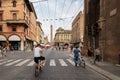 Bologna, Piazza Maggiore with many people near Palazzo Re Enzo