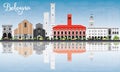 Bologna Skyline with Landmarks, Blue Sky and Reflections.