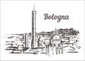 Bologna skyline sketch. Bologna, Italy hand drawn illustration