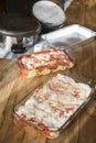 Bolognese lasagna in glass pyrex