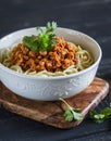 Bolognese meat sauce with spaghetti in a white bowl Royalty Free Stock Photo