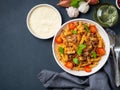 Bolognese pasta. Fusilli with tomato sauce, ground minced beef, Royalty Free Stock Photo