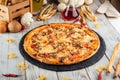 Bolognese pizza with ground beef corn and tomatoes Royalty Free Stock Photo