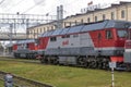 Two passenger locomotives TEP-70 on the Bologoye station