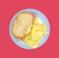 Boloney Sandwich On Plate With Chips Royalty Free Stock Photo