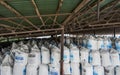 Bolotnya, Peremyshlyany district, Lviv region, Ukraine - February 03, 2020: Chemical fertilizer A urea bag at warehouse in stock a