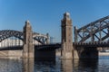 Bolsheokhtinsky or Peter the Great bridge across Neva River. St. Petersburg Royalty Free Stock Photo