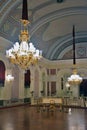 Bolshoi Theater historic building interior. Chandeliers at a foyer. Royalty Free Stock Photo