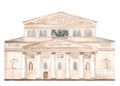 Bolshoi theater in Moscow watercolor illustration, landmarks of Russia