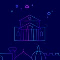 Bolshoi Theatre, Moscow Vector Line Icon, Illustration on a Dark Blue Background. Related Bottom Border