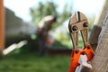 Bolt cutter on grass background Royalty Free Stock Photo