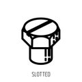 Bolt head slotted outline icon and education illustration