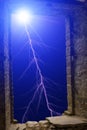 Lightning flash stone window Royalty Free Stock Photo