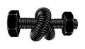 Bolt with nut bent into a knot. Twisted hex head screw. Tattoo design isolated vector illustration