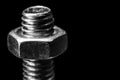 Bolt with nut black and white photo macro isolated on black background Royalty Free Stock Photo