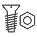 Bolt and nut line icon. Screw and nut vector illustration isolated on white. Construction outline style design, designed