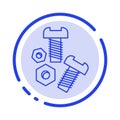 Bolt, Nut, Screw, Tools Blue Dotted Line Line Icon Royalty Free Stock Photo