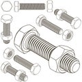 Bolt and nut set all view isometric Royalty Free Stock Photo