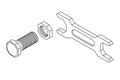 Bolt with nut and spanner. Outline drawing Royalty Free Stock Photo