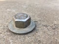 Bolt nut and Washers  on the concrete floor Royalty Free Stock Photo