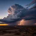 Bolt pierces through the clouds, illuminating the scene with a Royalty Free Stock Photo