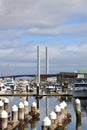 Bolte bridge in Melbourne in Australia with view to docklands. Royalty Free Stock Photo