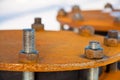 Bolted connection on the construction site. Royalty Free Stock Photo