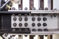 Bolted connection of steel beams. Massive metal construction Royalty Free Stock Photo