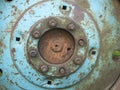 Bolts In the Hub of an old rusty wheel tractor Wheels close up Royalty Free Stock Photo