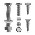 Bolts and nuts with different heads types realistic vector illustration