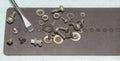 Bolts, nuts, washers on a black magnetic Mat Royalty Free Stock Photo