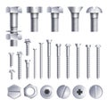 Bolts screws metal pins with different head slot and thread vector icons Royalty Free Stock Photo