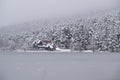 Bolu Golcuk National Park, lake wooden house on a snowy winter day in the forest in Turkey Royalty Free Stock Photo