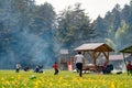 Bolu, Golcuk, Turkey-May 13, 2017: People having a picnic and playing football on meadow in the weekend.