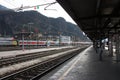 Bolzano-Bozen railway station, Italy. Train departure.