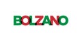 Bolzano in the Italia emblem. The design features a geometric style, vector illustration with bold typography in a modern font.