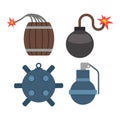 Bomb with burning wick vector illustration dynamite danger explosive weapon set