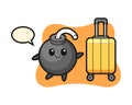 Bomb cartoon illustration with luggage on vacation