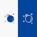 Bomb, Comet, Explosion, Meteor, Science Line and Glyph Solid icon Blue banner Line and Glyph Solid icon Blue banner