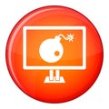 Bomb on computer monitor icon, flat style