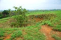 Bomb craters from the Vietnam War surround giant megalithic stone urns at the Plain of Jars archaeological site in Loas.