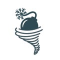 Bomb Cyclone icon with cyclone, tornado, & noreaster snowflake Royalty Free Stock Photo