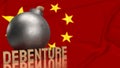 The Bomb and Debenture word on China flag background for Business concept 3d rendering