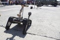 Bomb destruction robot close-up.Bomb destruction robot close-up. Visitors are watching