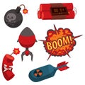 Bomb dynamite fuse vector illustration grenade attack power ball burning detonation explosion fire military destruction