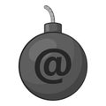 Bomb in e-mail icon, gray monochrome style Royalty Free Stock Photo