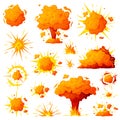 Bomb Explosion Bright Orange Clouds Vector Set Royalty Free Stock Photo