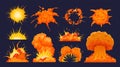 Bomb explosion. Cartoon dynamite explosions effect, fire and explosive clouds. Destruction bombs flame. Comic danger Royalty Free Stock Photo